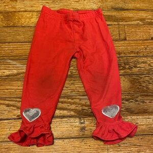 Red Heart Valentines Day Sequin Ruffle Kids Leggings Holiday